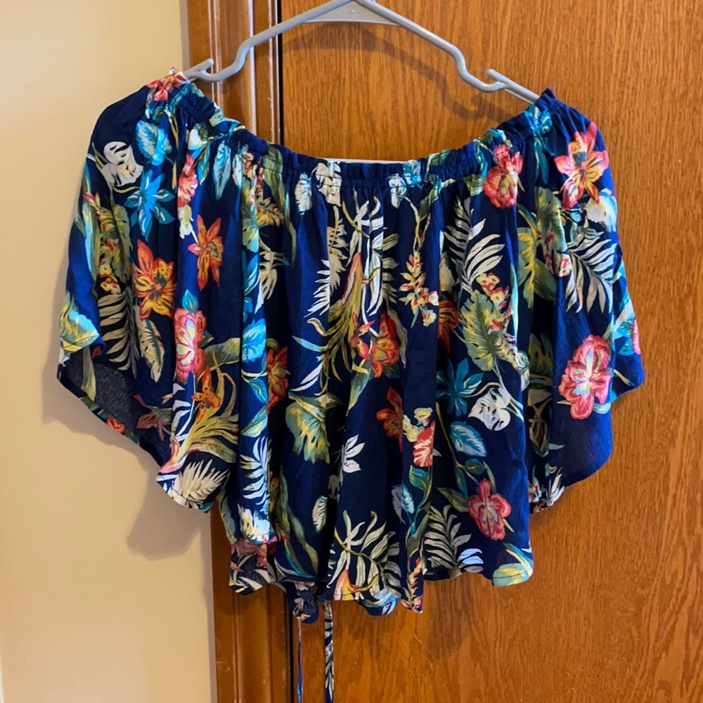 Blue floral off the shoulder top